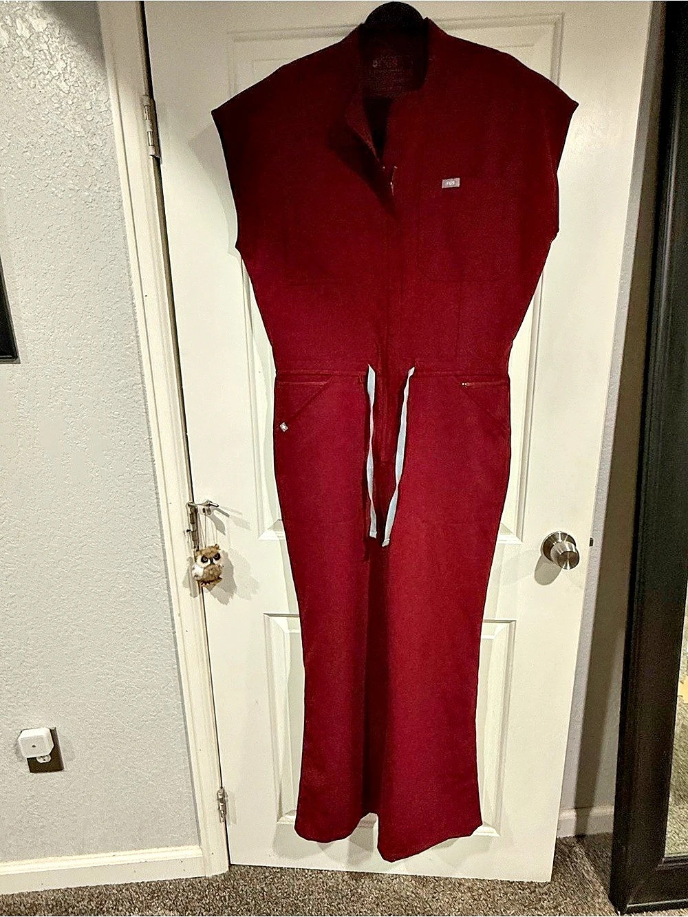 FIGS Rafaela Cargo Wide Leg Jumpsuit Burgundy large NWT